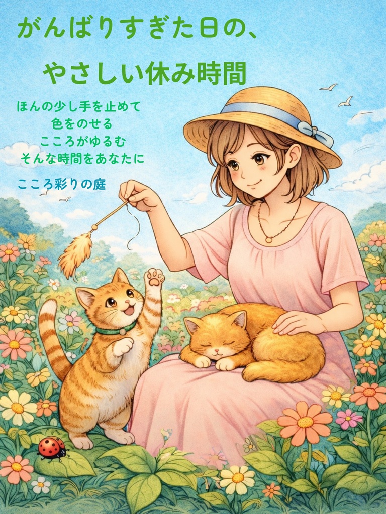 【PDF】こころがゆるむ やさしい時間|癒やしの大人の塗り絵 4枚セット(色見本付き)