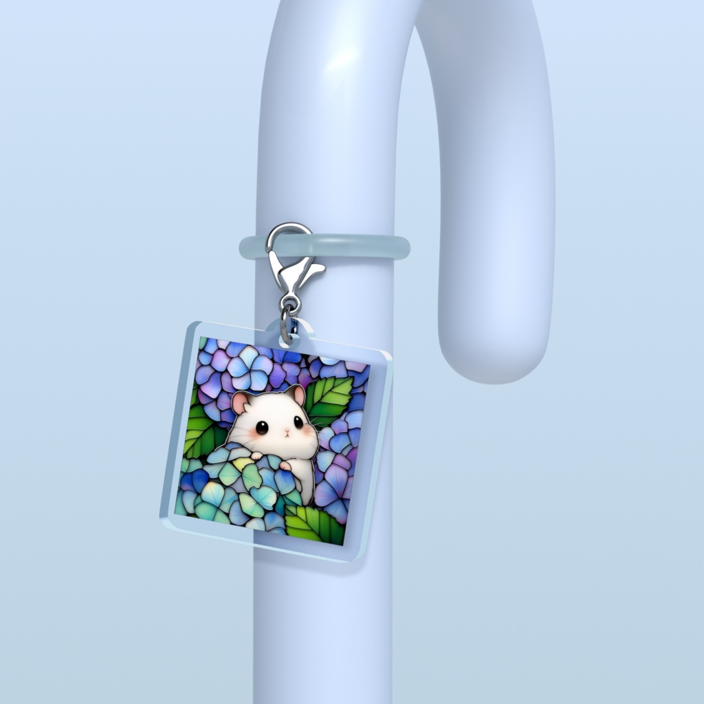 かわいいハムちゃんと紫陽花のアクリルチャーム