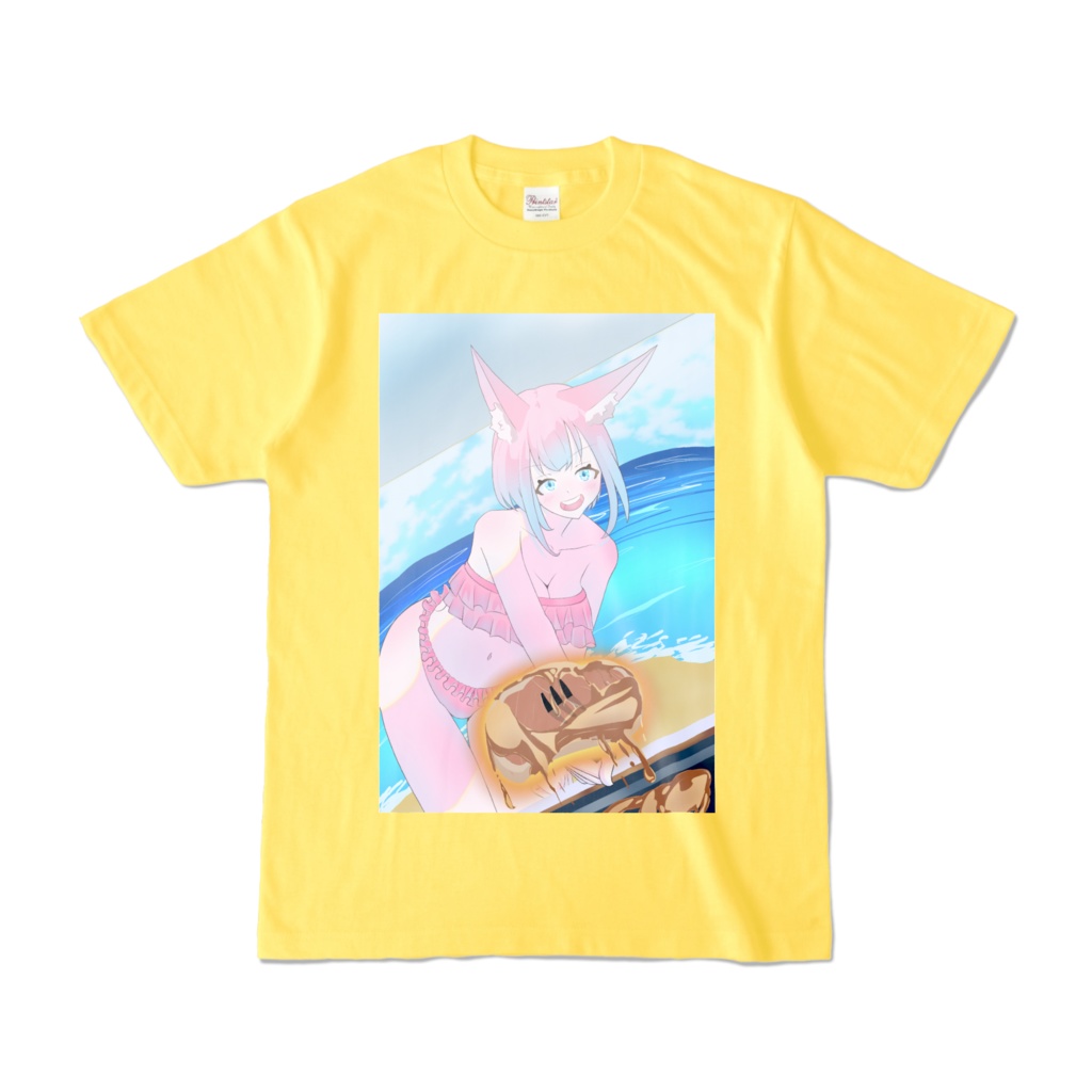 ステーキをあげる人狼ちゃん半袖Tシャツ（黄）