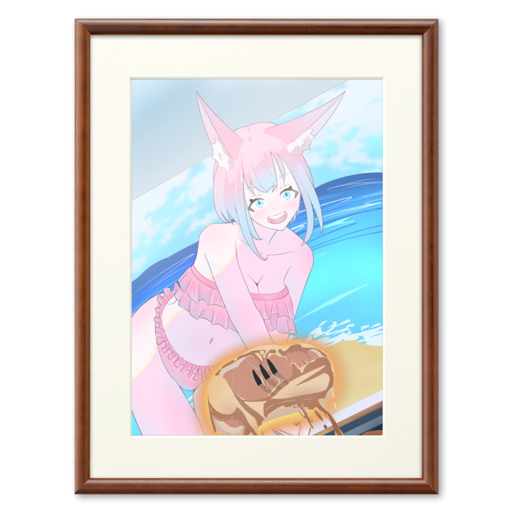 ステーキをあげる人狼ちゃん 複製画(プリモアート ブラウン)