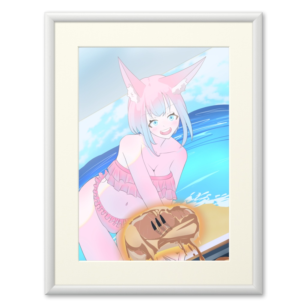 ステーキをあげる人狼ちゃん 複製画(プリモアート ホワイト)