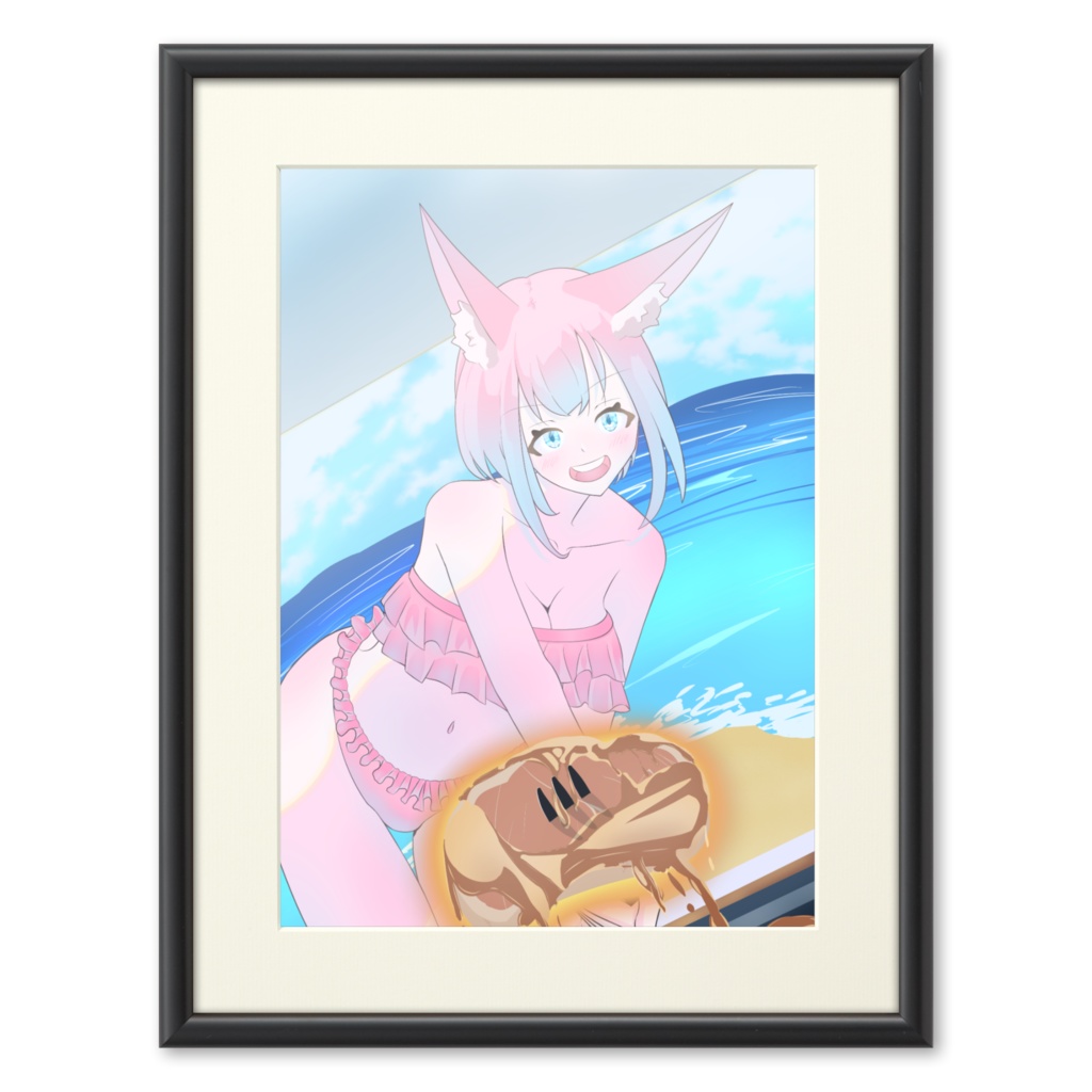 ステーキをあげる人狼ちゃん 複製画(プリモアート ブラック)