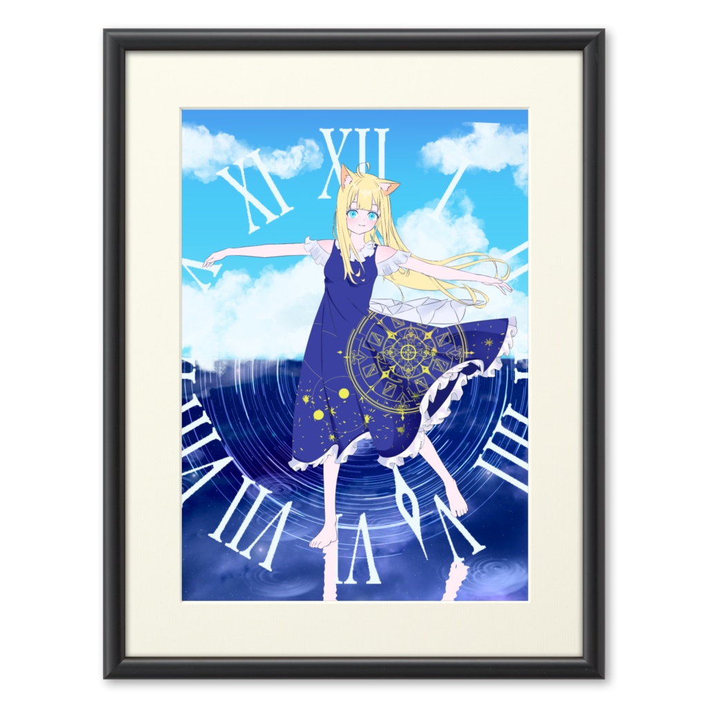 時空の狭間を探検中の人狼ちゃん(複製画プリモアート ブラック)