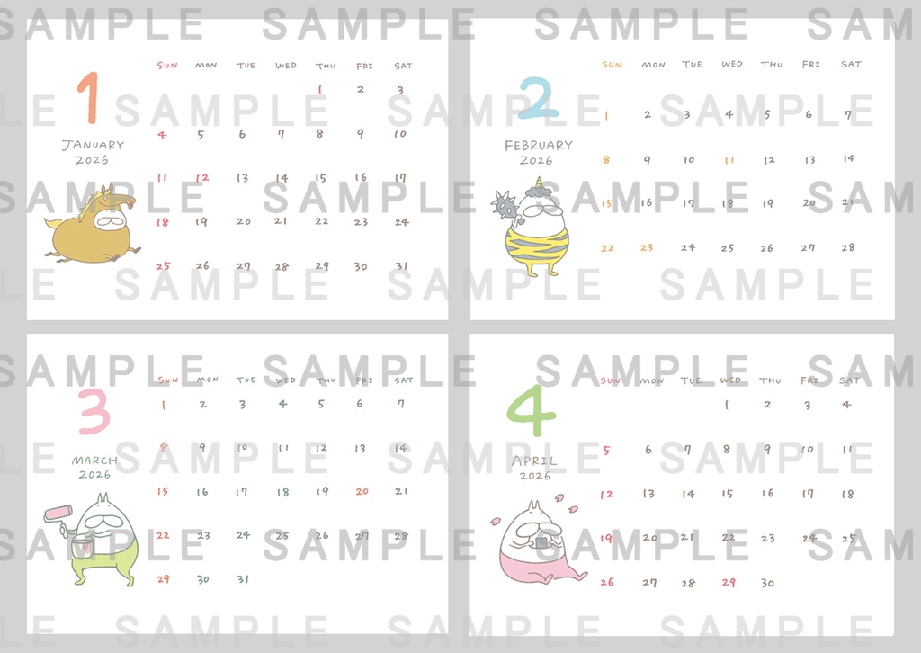 ねこタイツ 卓上カレンダー 2026