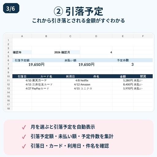 使いすぎ防止!クレカ利用・引落管理表|Excelテンプレート