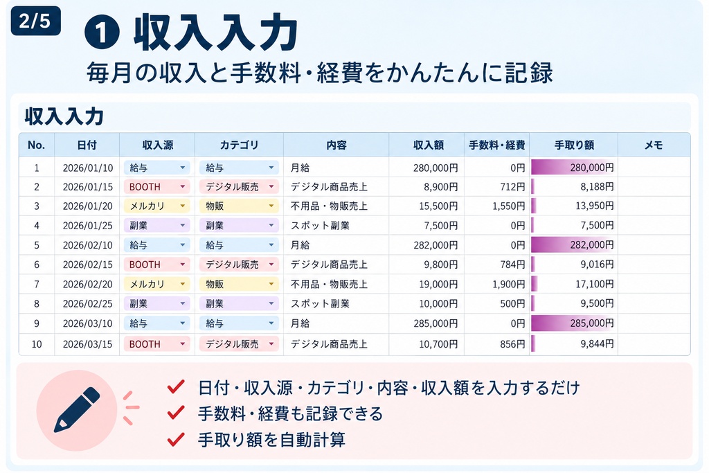 収入が見える!給料・副収入管理表|Excelテンプレート
