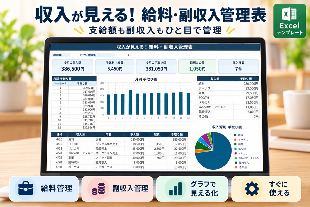 収入が見える！給料・副収入管理表｜Excelテンプレート