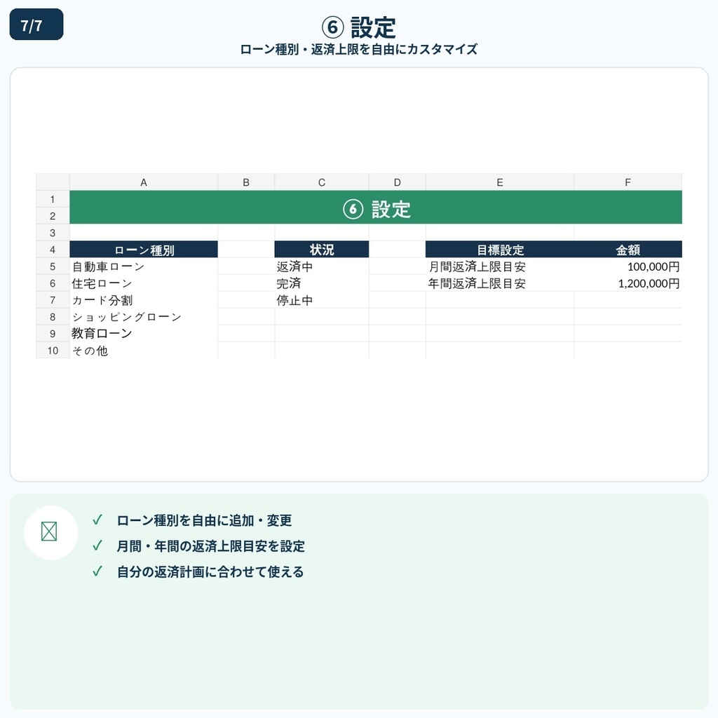 返済が見える!ローン・分割払い返済管理表|Excelテンプレート