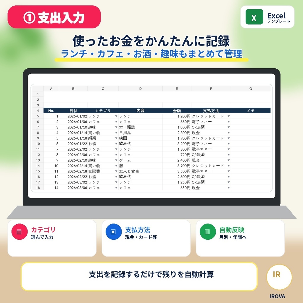 使いすぎ防止!お小遣い・自由費管理表|Excelテンプレート