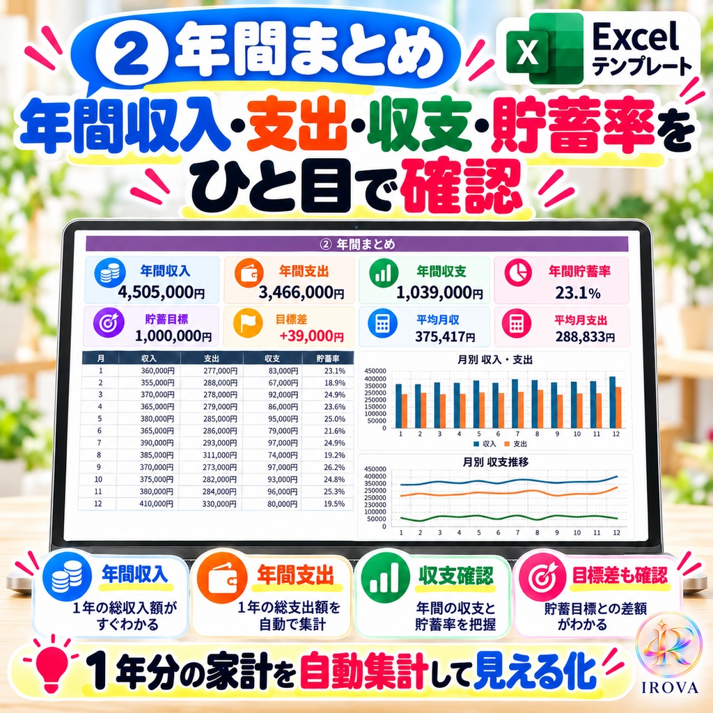 1年が見える!家計年間まとめ・資産推移表|Excelテンプレート