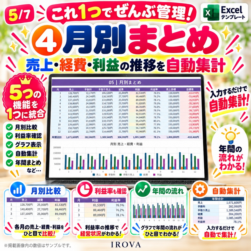 副業の利益が見える!売上・経費・入金管理表|Excelテンプレート