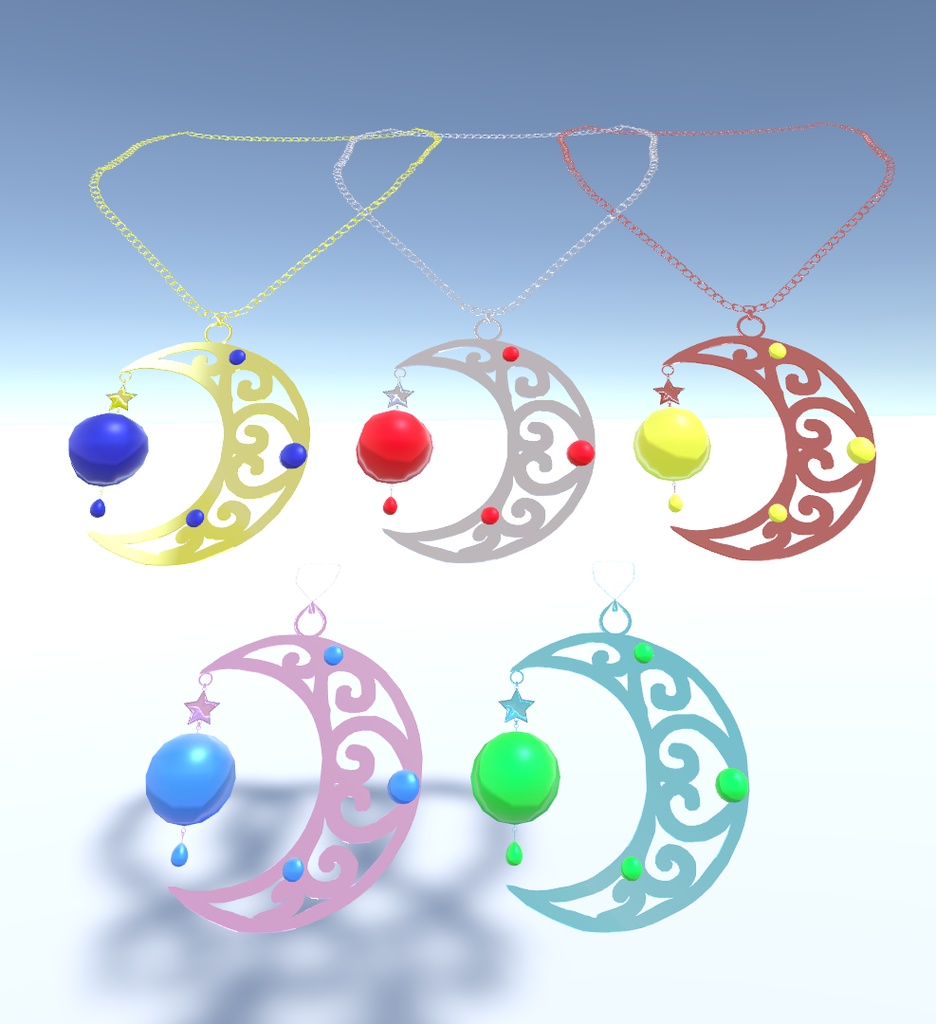 揺れる月のイヤリングとペンダント(VRChat向け)