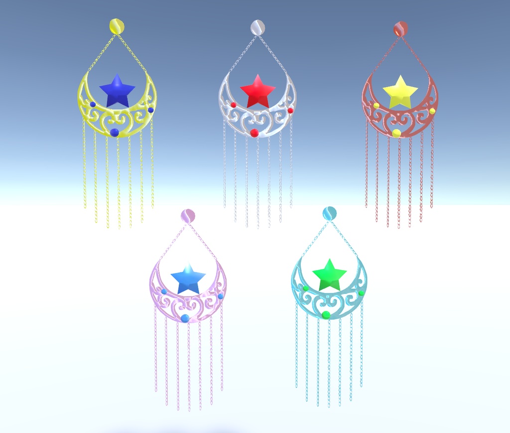 揺れる月のイヤリングとペンダント(VRChat向け)