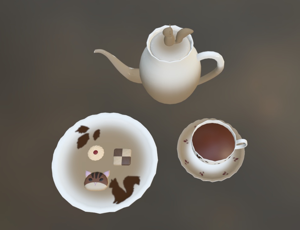 マロンとリスのケーキとティーセット(VRChat想定)