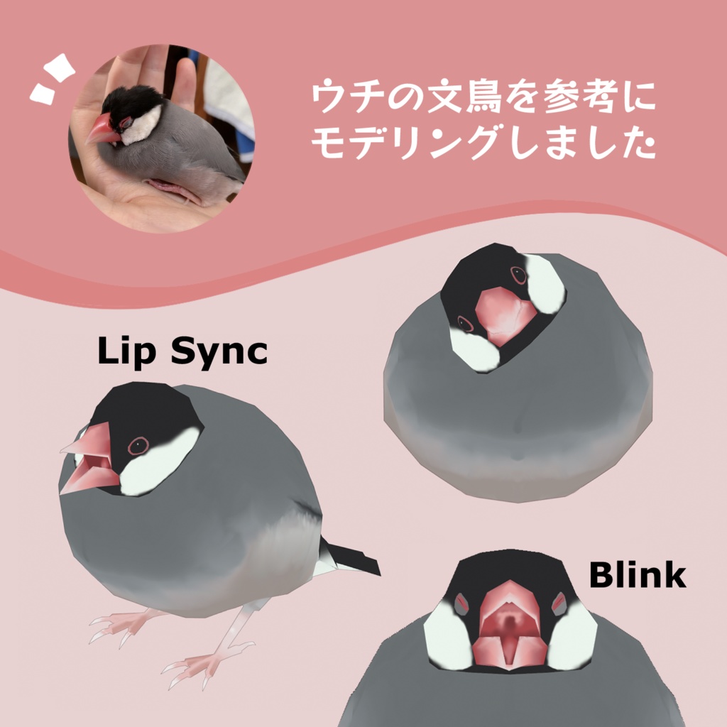 【無料】お太り文鳥 Java Sparrow【オリジナル3Dモデル / Quest対応】
