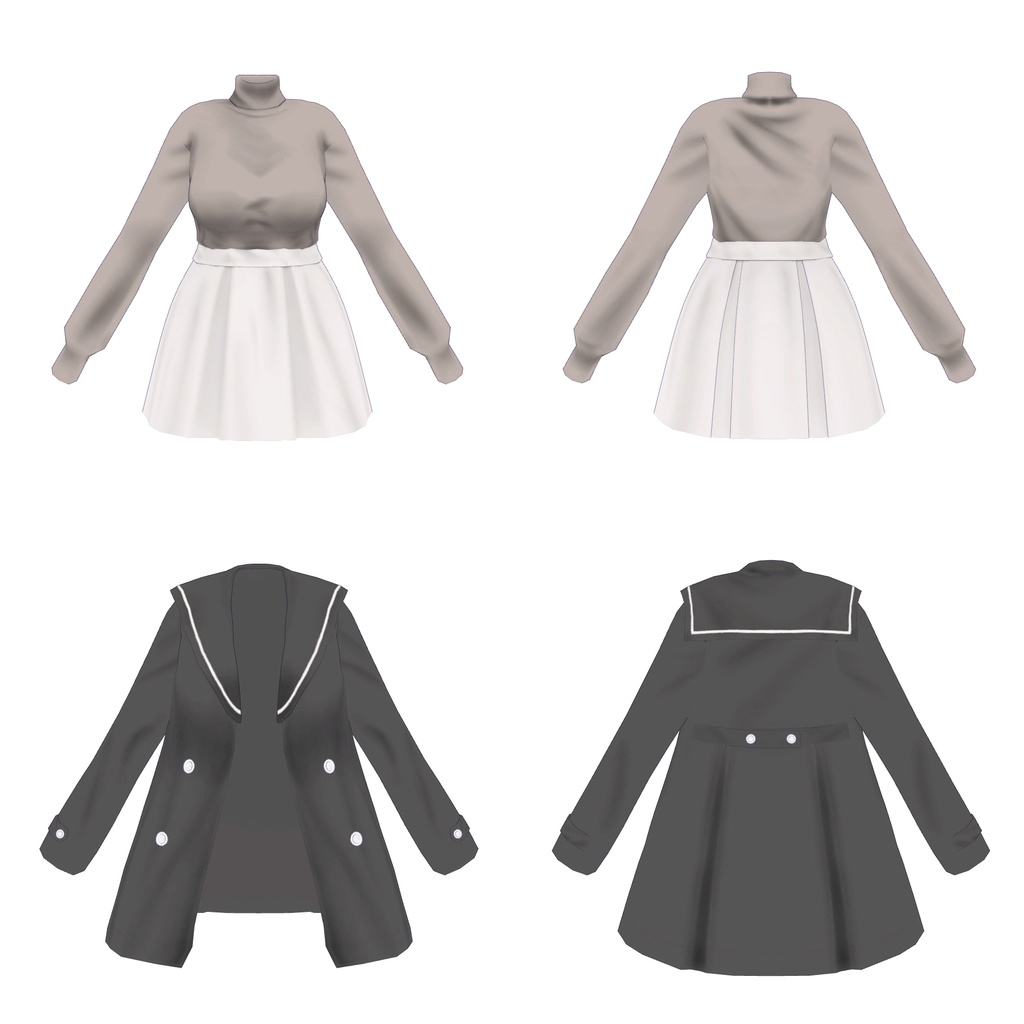 セーラー襟コート+プリーツスカート【セレスティア用】