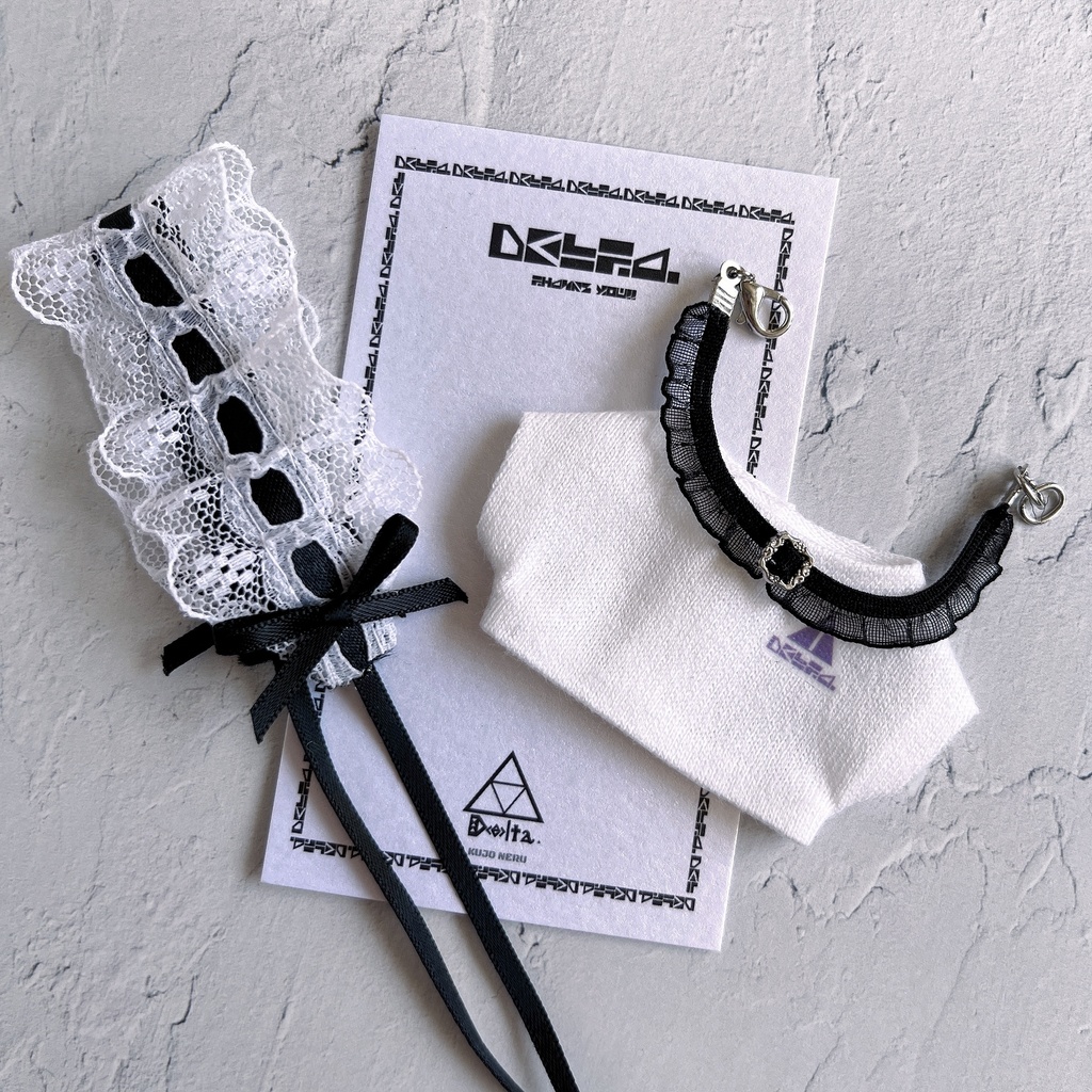 【10〜12cmぬい用】ふりるつきチョーカー/ブラック×シルバー