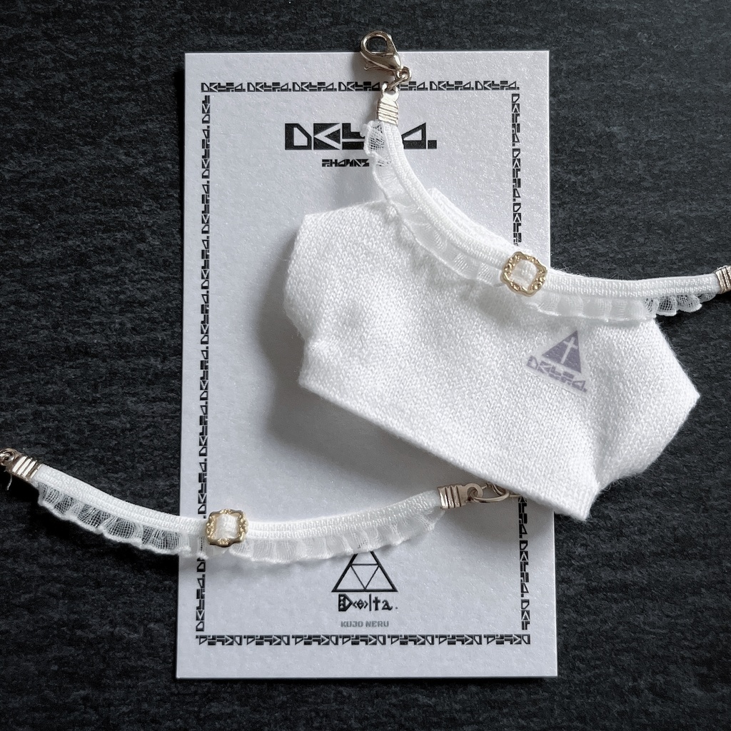 【10〜12cmぬい用】ふりるつきチョーカー/ホワイト×ゴールド