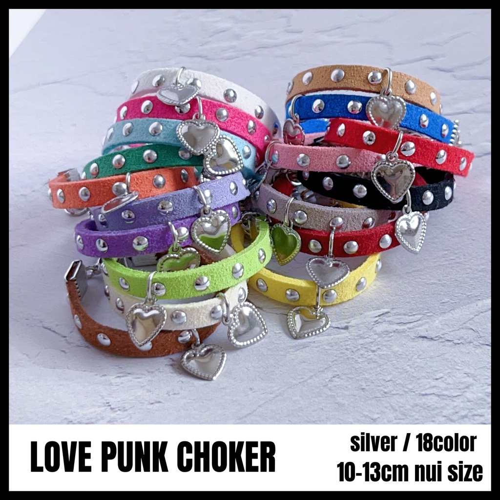 【5/24 21時〜全色再販&新色追加】【シルバーカラー】🖤LOVE PUNK CHOKER🖤ハートチャームver