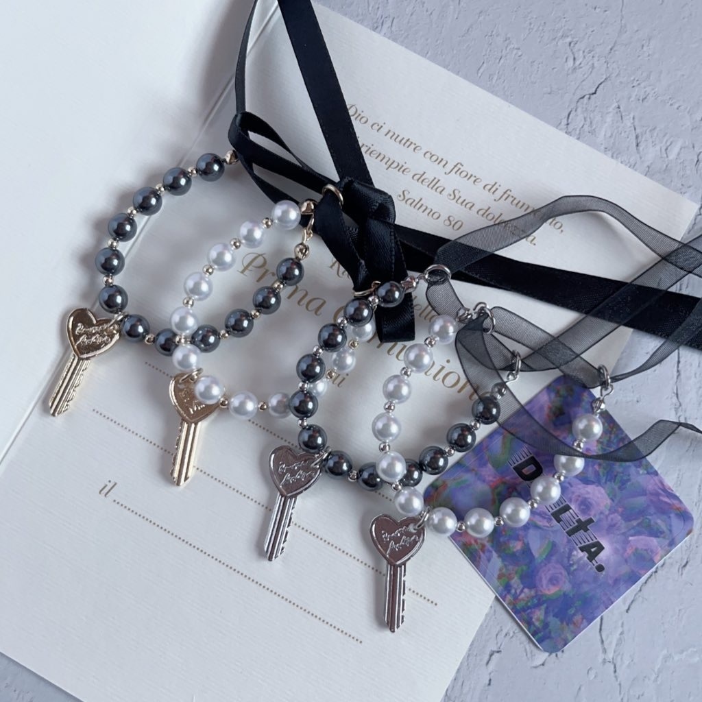 【5/23 22時〜】【いつぬい ちみけも等 少し大きめサイズ】バックリボンのパールネックレス/ハートキー【4color】