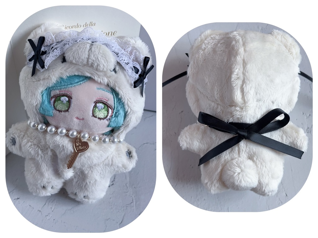 【5/23 22時〜】【いつぬい ちみけも等 少し大きめサイズ】バックリボンのパールネックレス/ハートキー【4color】