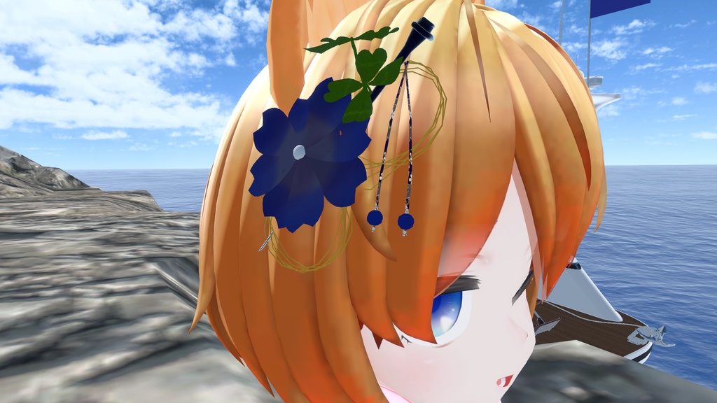 大きなお花と四葉クローバーのかんざし