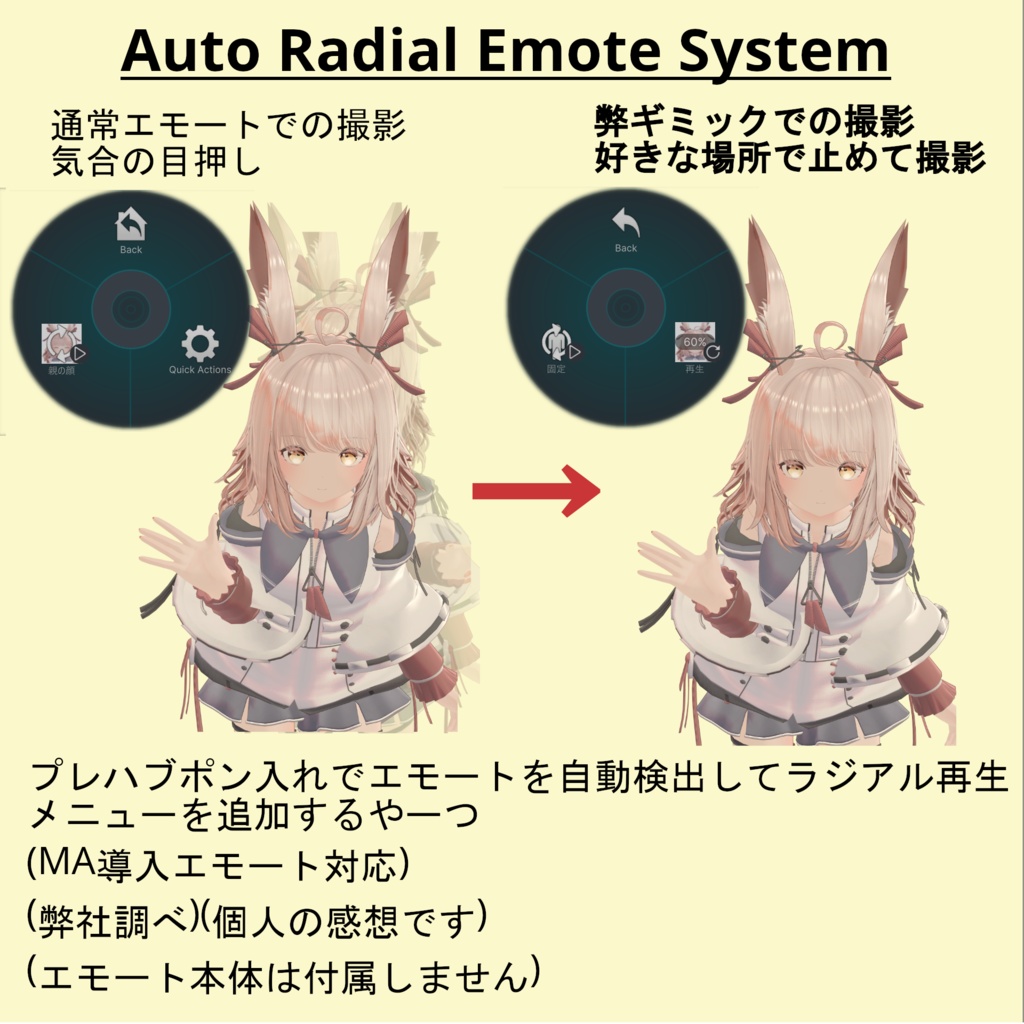 【VRChat向け】Auto Radial Emote System/エモートを途中停止できたりするやつ