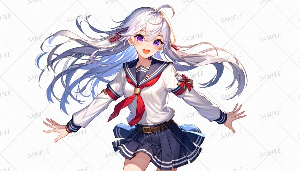 【学園】銀白色の髪の女子学生_ポーズ