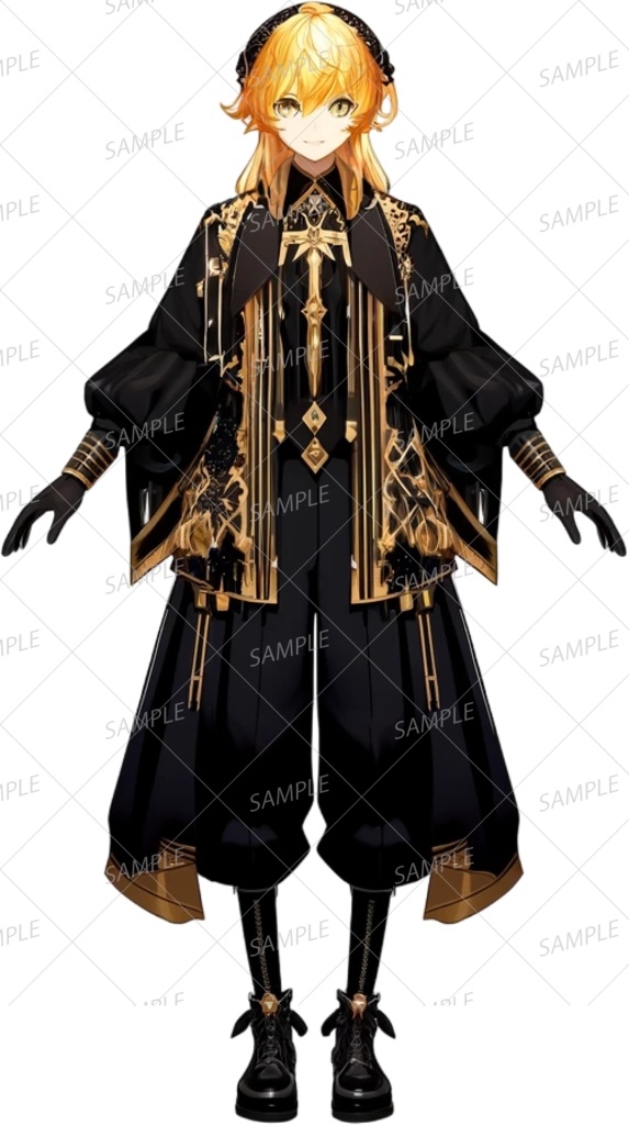 【ゴシック】黒と金の王族の青年_アイコン_立ち絵