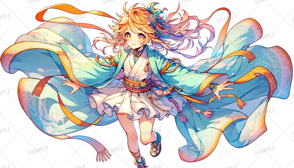 【着物】オレンジ色の髪の和服の少女