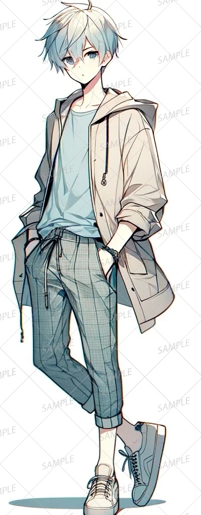 【私服】クールな白髪の少年_2セット