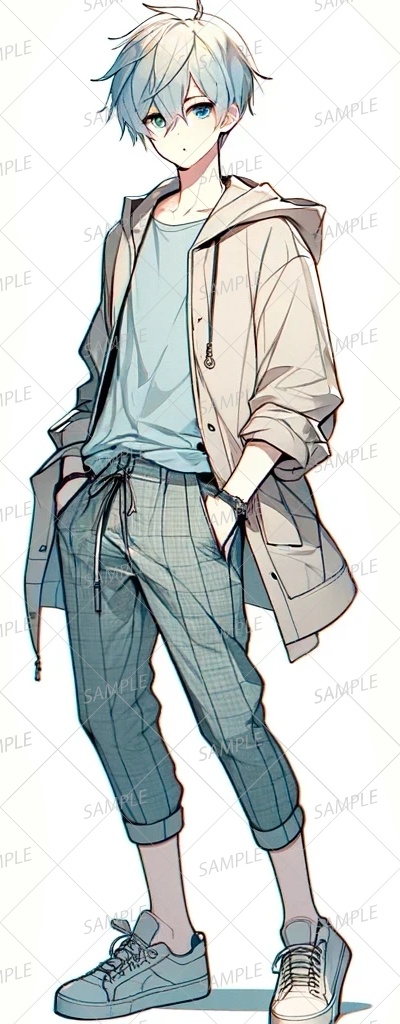 【私服】クールな白髪の少年_2セット