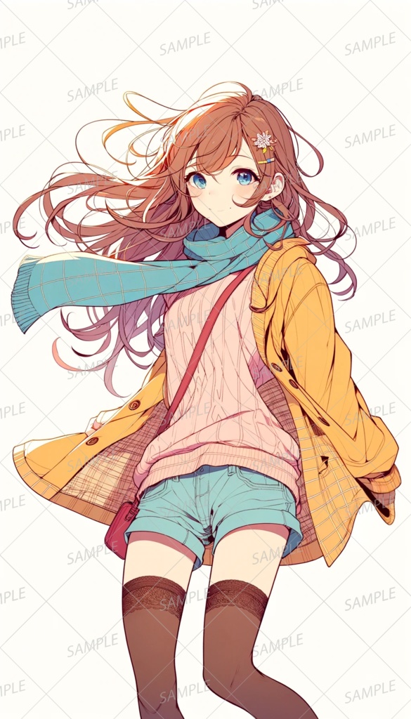 【私服】茶髪で水色のマフラーをした女性