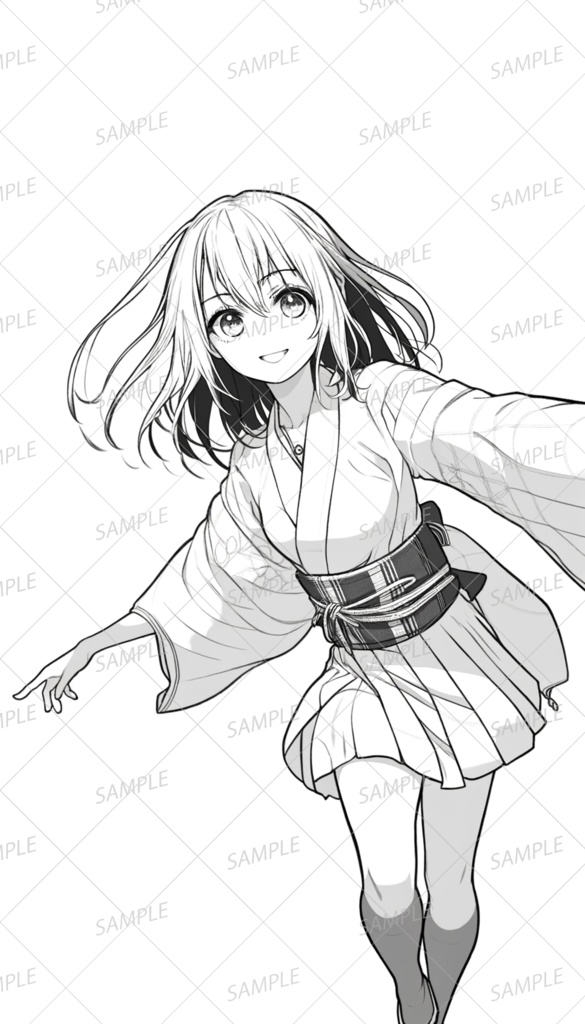 【モノクロ】自撮り風の着物の少女
