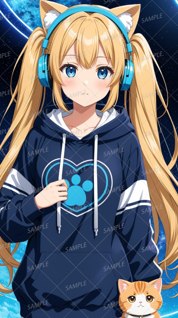【私服】宇宙の猫耳金髪ツインテールの少女