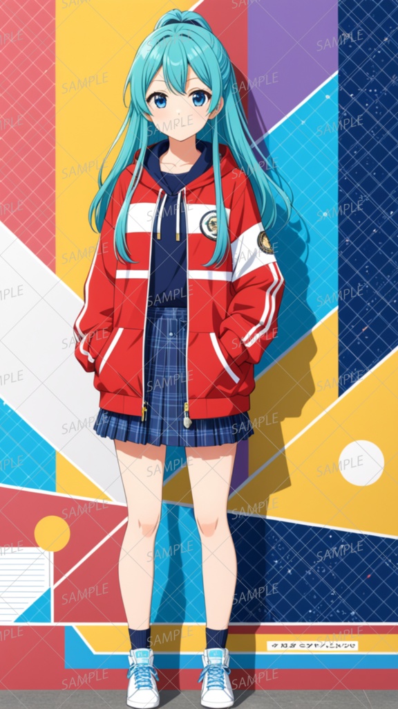 【私服】水色ポニーテールの女の子