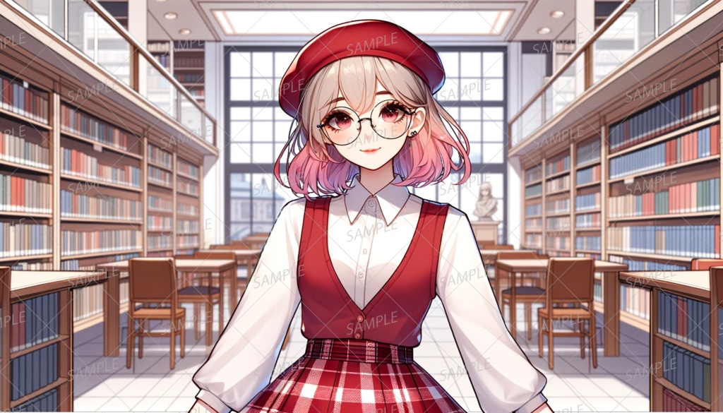 【一枚絵】眼鏡少女と図書館_背景