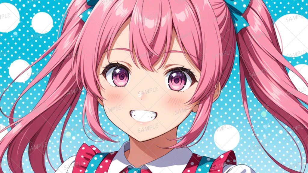 【一枚絵】笑顔なピンク髪ツインテールの少女_背景