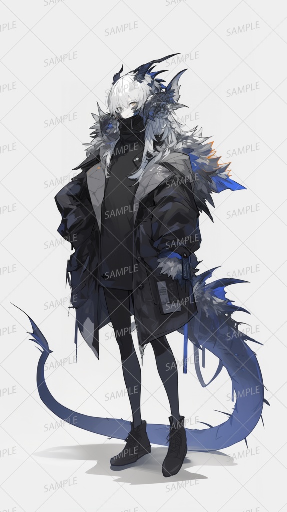 【獣人】銀髪の竜の少女_立ち絵