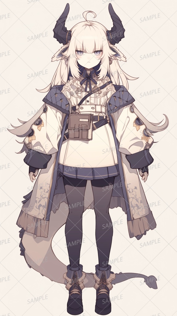 【獣人】角の生えた白髪の少女_立ち絵