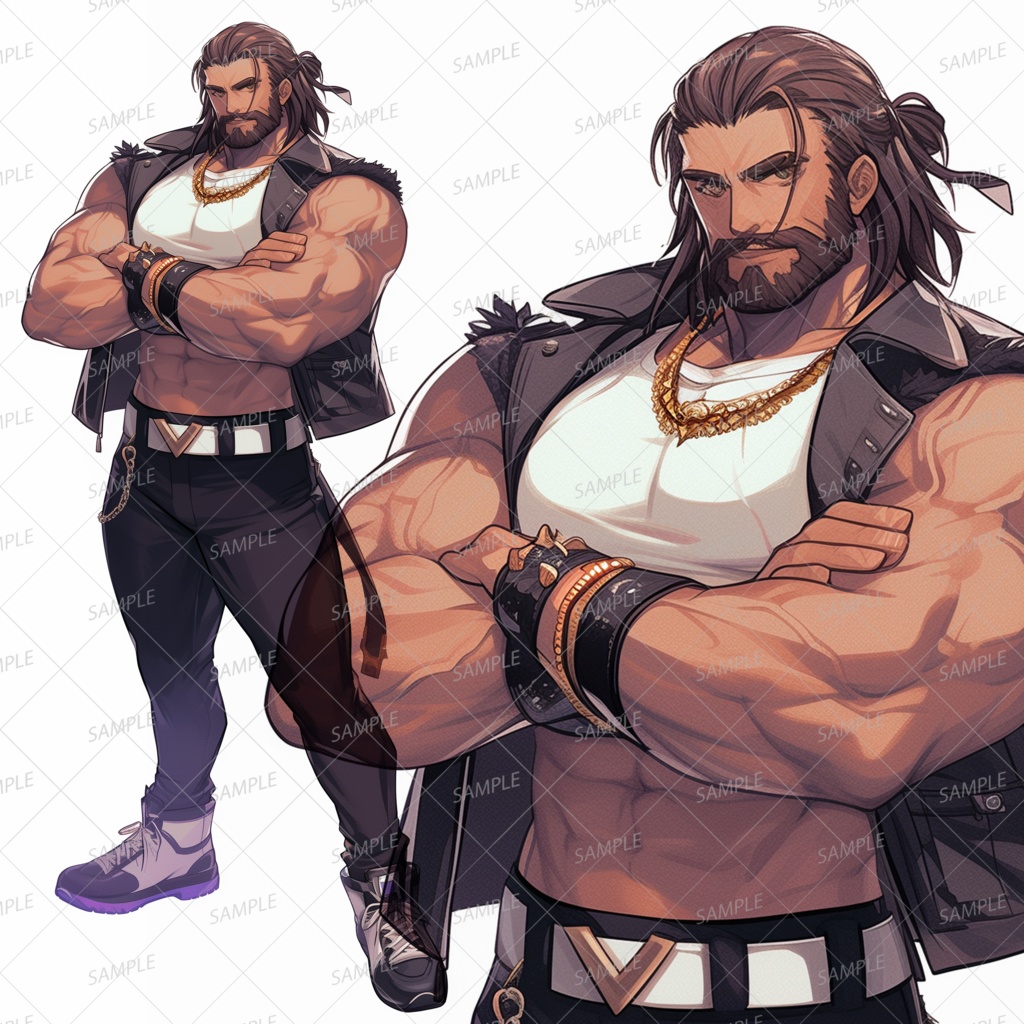 【私服】筋肉質で髭の中年男性_立ち絵