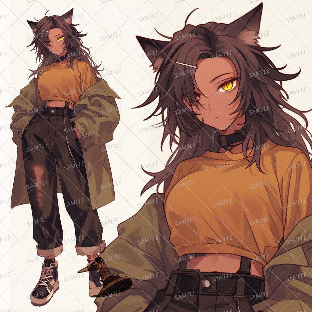 【獣人】褐色のネコ耳少女_立ち絵