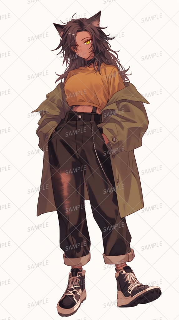 【獣人】褐色のネコ耳少女_立ち絵