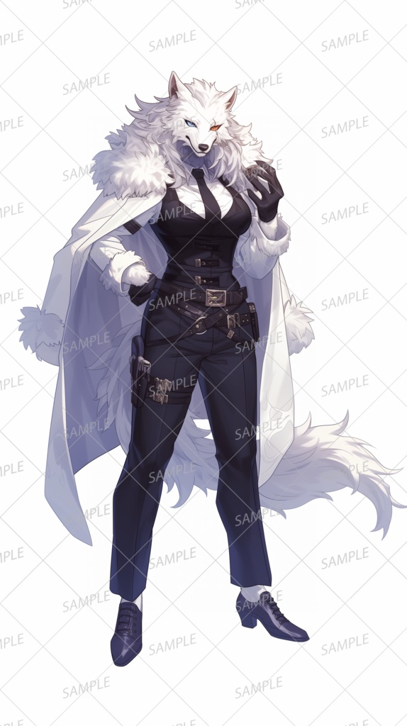 【獣人】オッドアイのウルフの女性_立ち絵