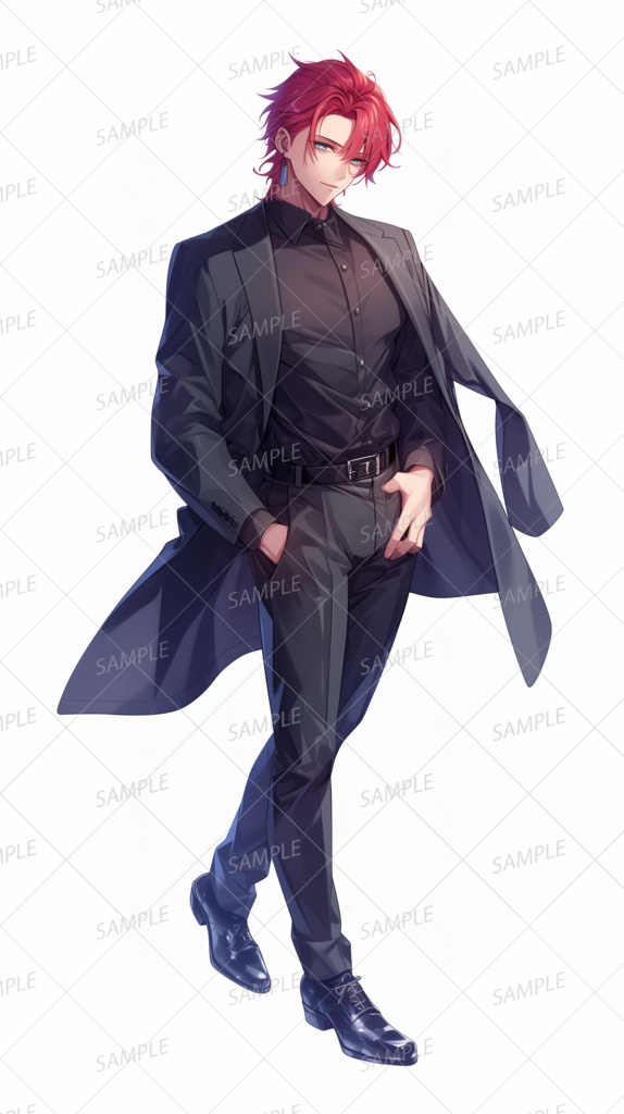 【ゴシック】黒いスーツの赤髪の青年_立ち絵