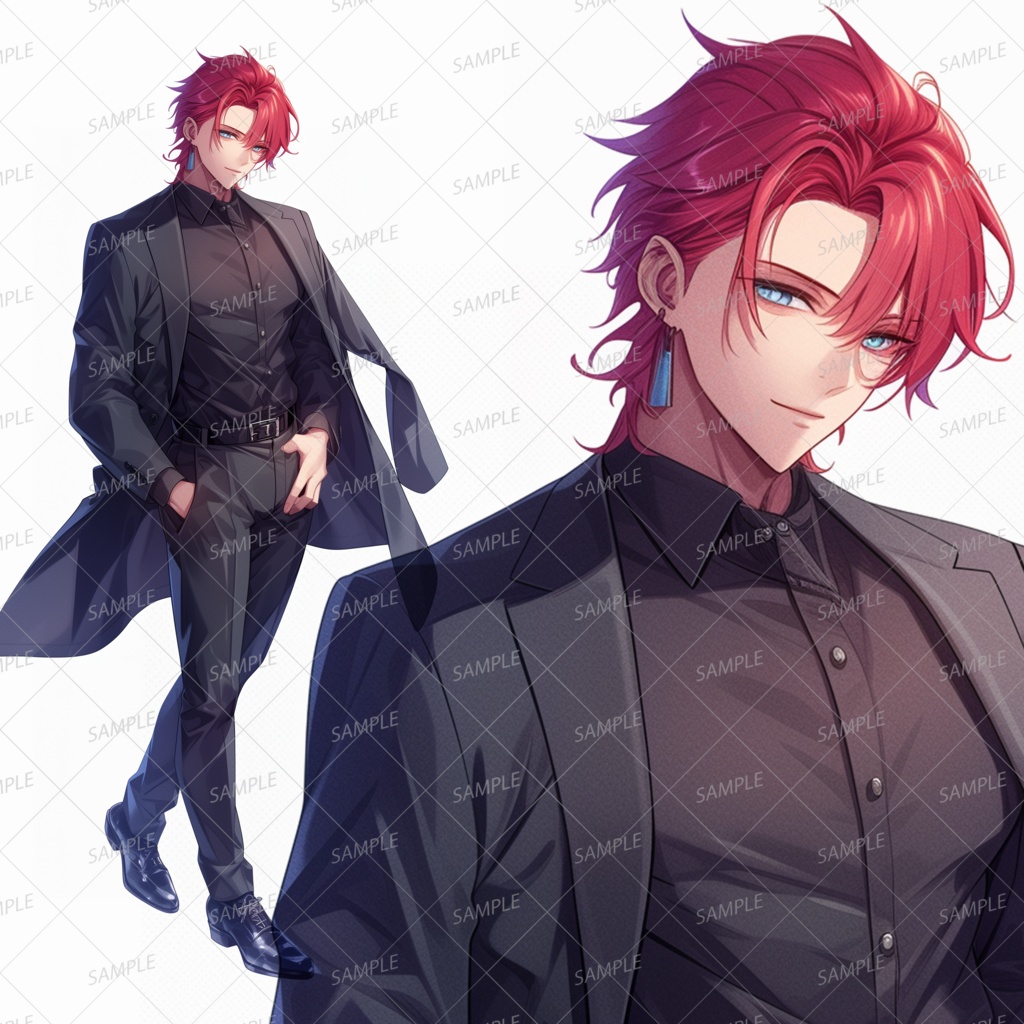 【ゴシック】黒いスーツの赤髪の青年_立ち絵