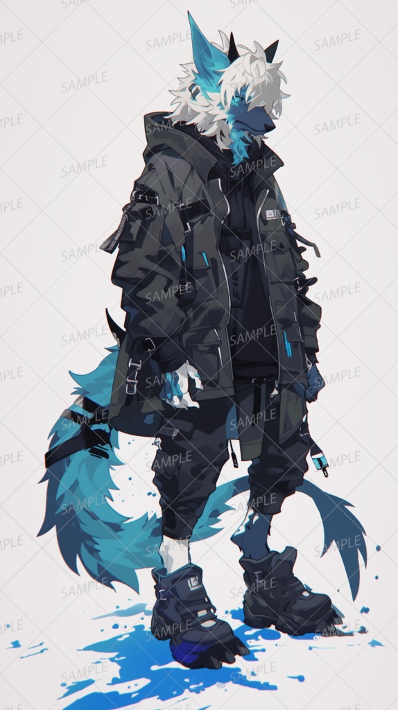 獣人】白と水色の狼男_立ち絵 - きゃら館 - BOOTH