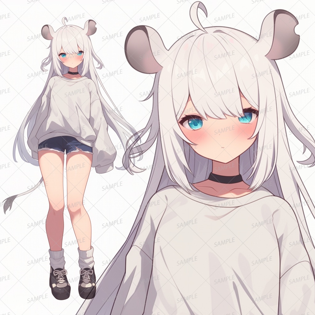 【獣人】ネズミの白髪美少女_立ち絵