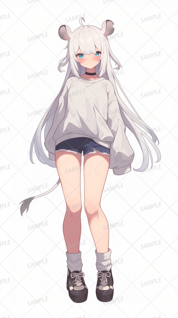 【獣人】ネズミの白髪美少女_立ち絵