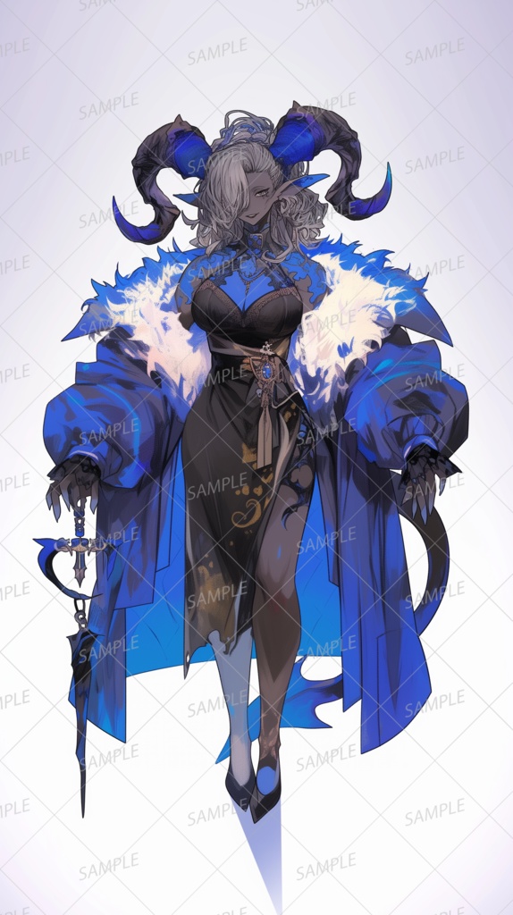 【獣人】青い悪魔の美女_立ち絵